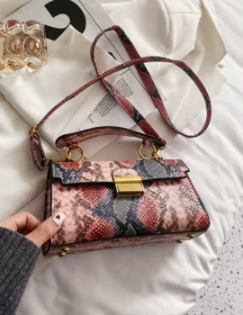 PU Leather Snakeskin Print Crossbody Bag