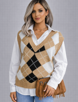Argyle Knit V-Neck Vest