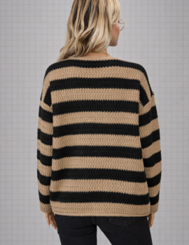 Striped Knit Sweater – Camel & Black
