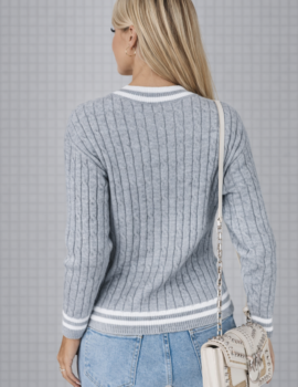 Classic V-Neck Knit with Letter