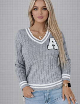 Classic V-Neck Knit with Letter