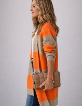 Color Block Open-Front Knit Cardigan