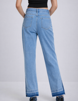 High-Waist Straight Jeans with Side Slit